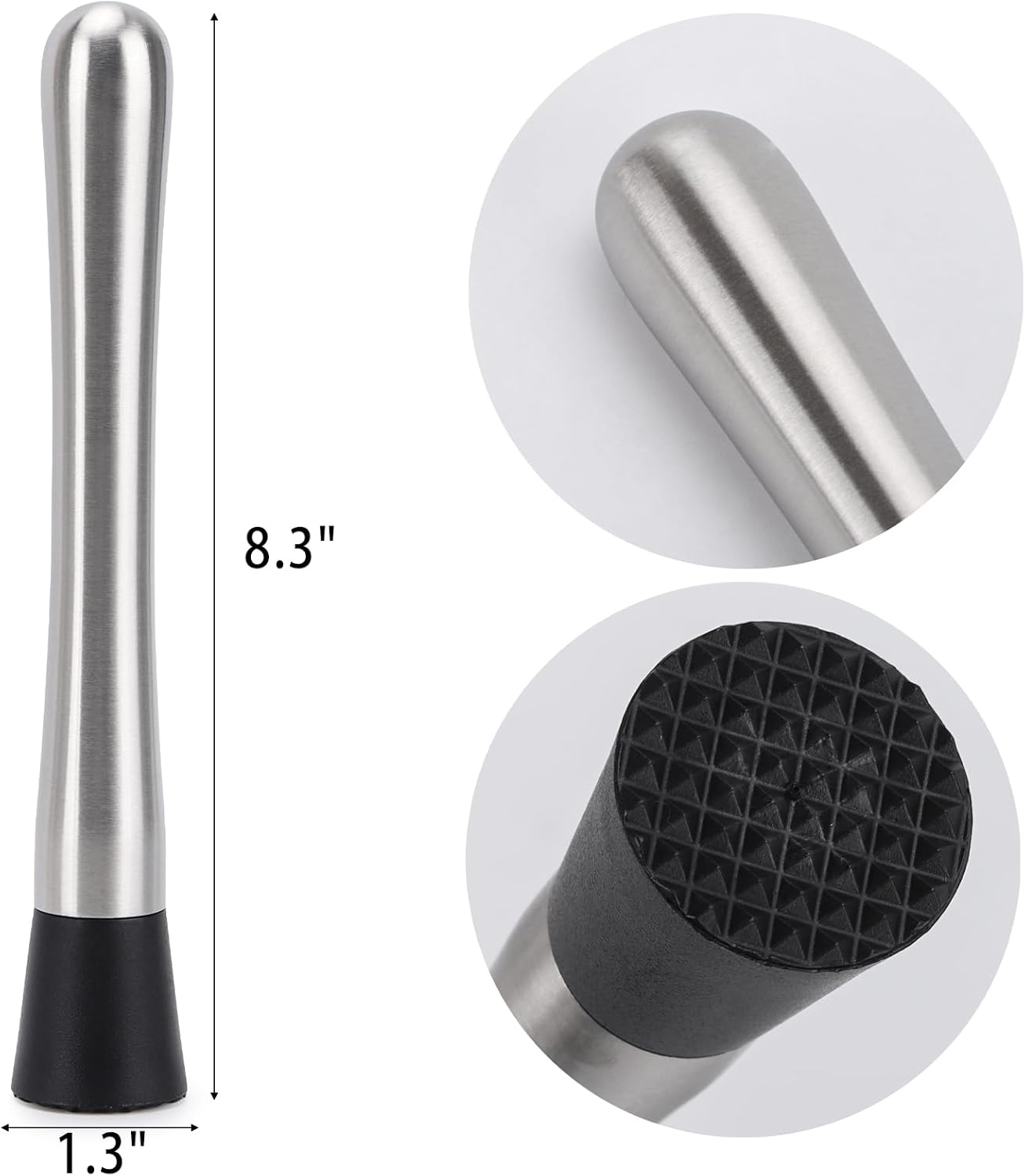 4 Pack Muddlers for Cocktail 304 Stainless Steel Fruit Crusher 8.3" Long Ice Crusher for Bar Party and Home