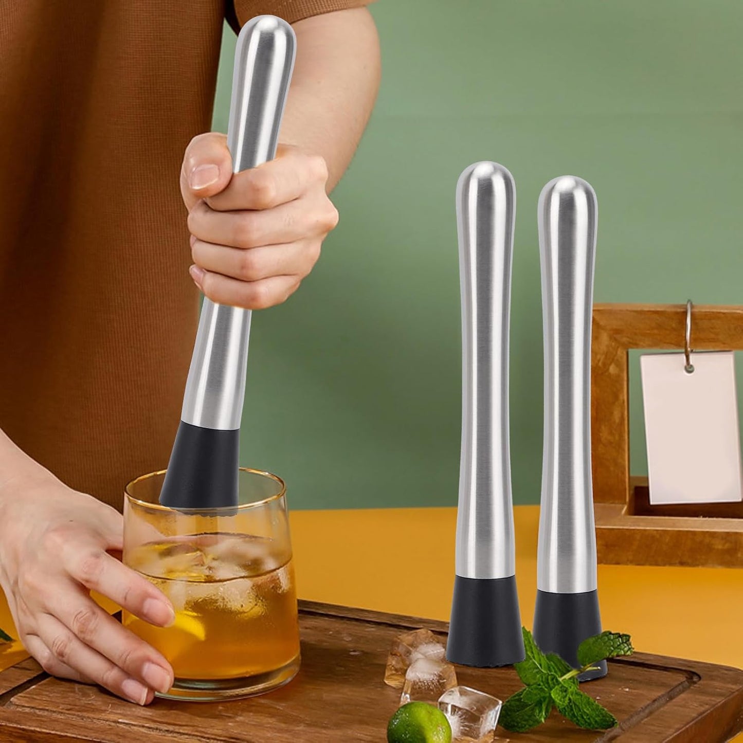 4 Pack Muddlers for Cocktail 304 Stainless Steel Fruit Crusher 8.3" Long Ice Crusher for Bar Party and Home