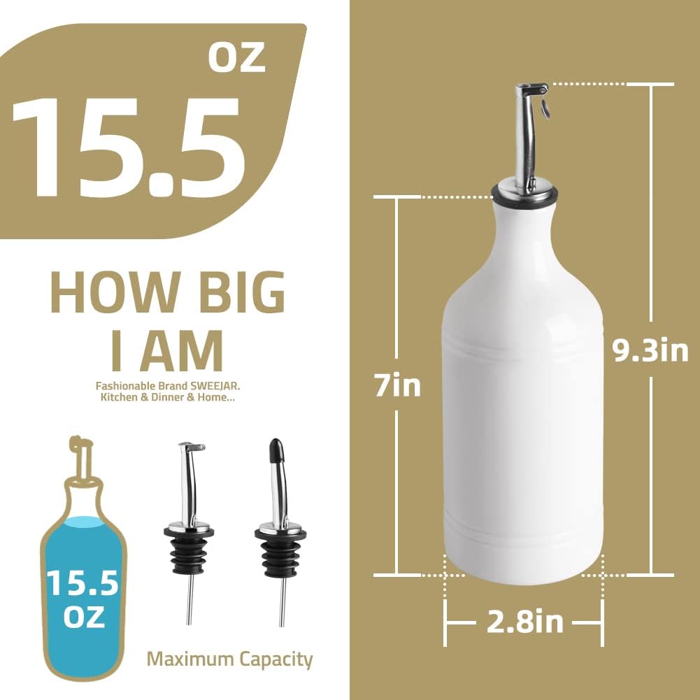 Ceramic Olive Oil Dispenser Bottle, Opaque Oil Cruet Protects Oil to Reduce Oxidation, Suitable for Storage Oil, Vinegar, Coffee Syrups & Other Liquids, Pack of 1, 15.5 Fl Oz (White)