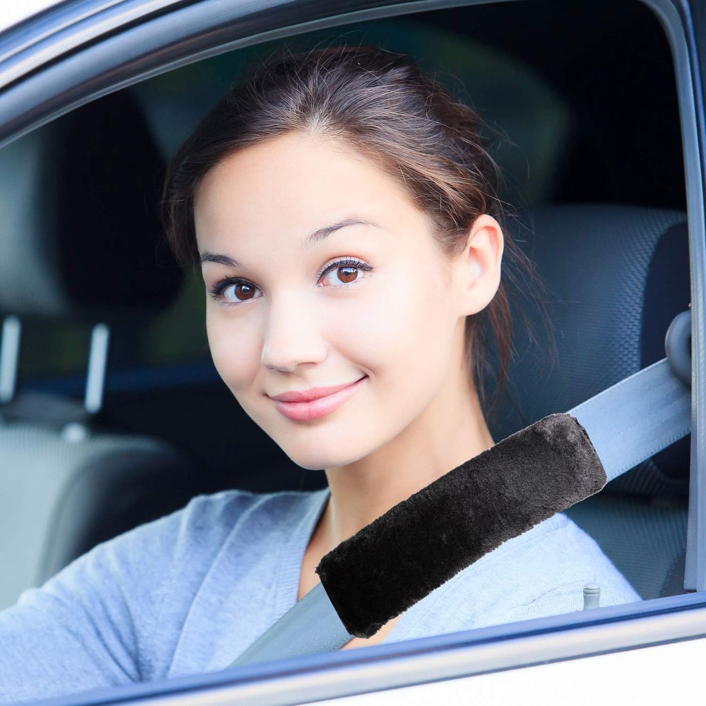 4 Pack Faux Sheepskin Car Seat Belt Pads Seatbelt Protector Soft Seat Belt Shoulder Strap Cover Comfort Harness Pad(Black, 9.9 Inch)