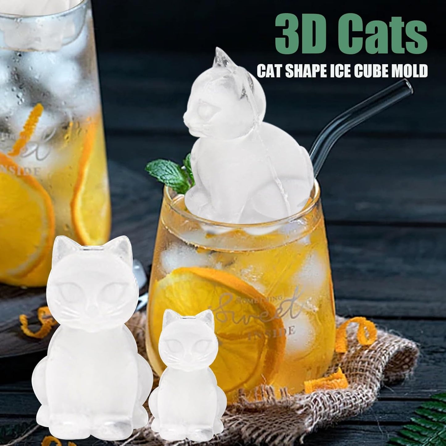 3D Cat Ice Cube Mold,  Ice Cube Tray with Funnel with Funnel for Cocktails, Bourbon,Brandy, Whiskey Gifts for Men, Silicone Fun Shapes Black Cute (CAT)