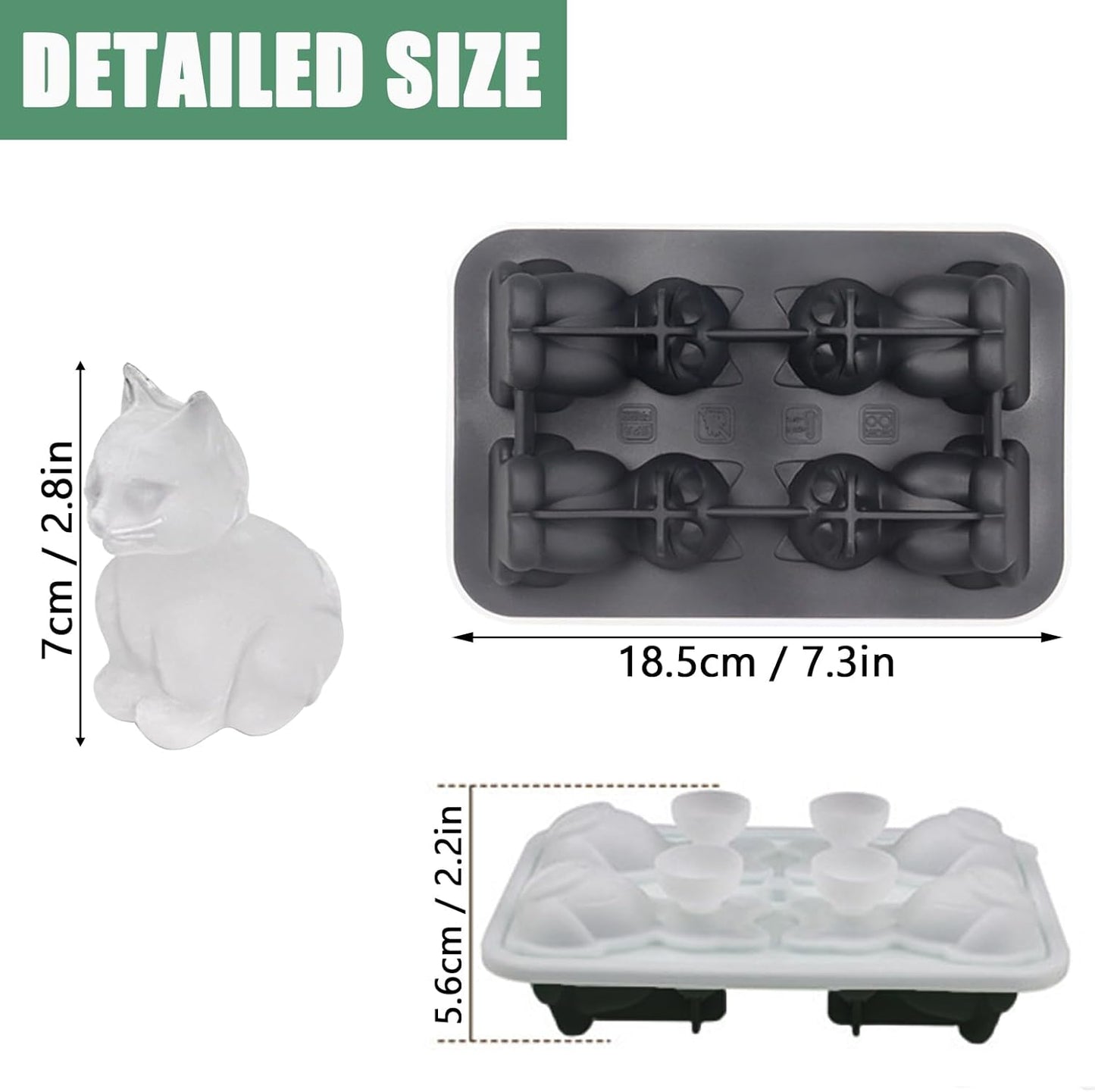 3D Cat Ice Cube Mold,  Ice Cube Tray with Funnel with Funnel for Cocktails, Bourbon,Brandy, Whiskey Gifts for Men, Silicone Fun Shapes Black Cute (CAT)