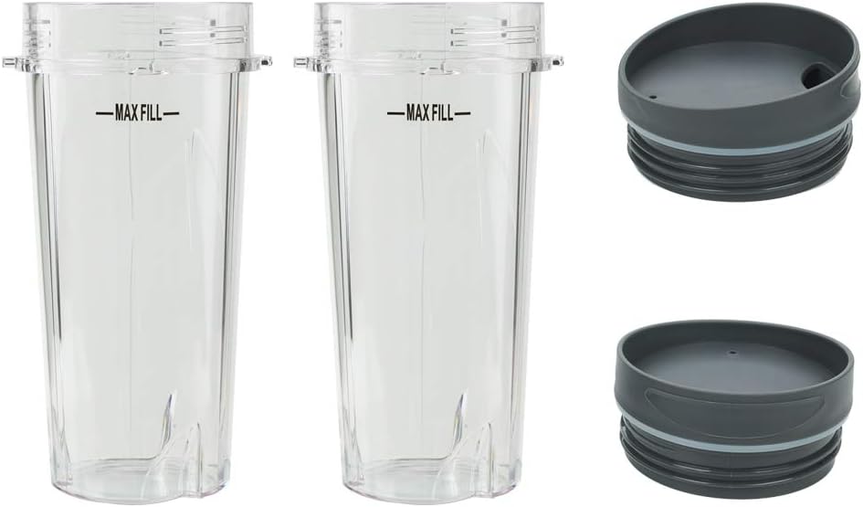 Blender Cups Fit for Ninja, Replacement Parts 16OZ Cups with Lids, Blender Accessories Compatible with Nutri Ninja Auto IQ Series BL620C BL660 BL740 BL780 QB3000 (2 Pack)