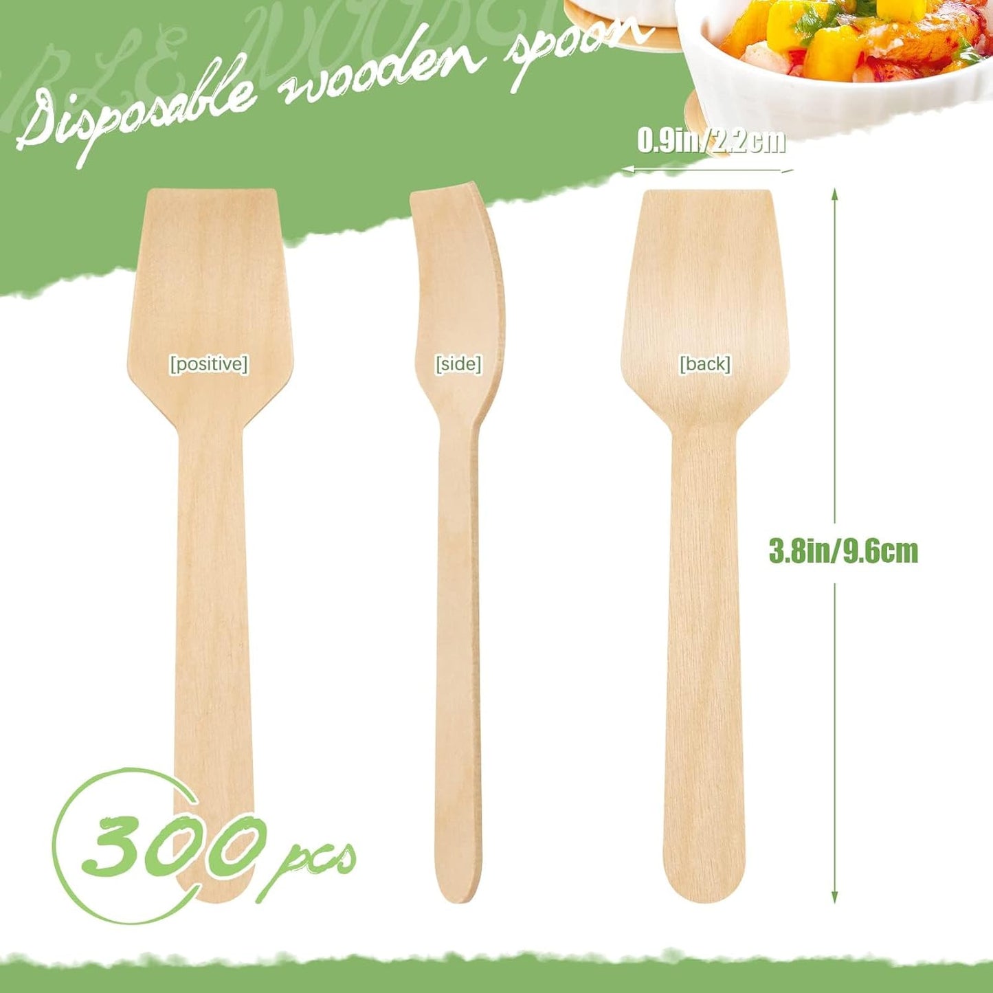 300 Pcs 3.75" Disposable Mini Wooden Tasting Spoons - Bulk Small Wood Spoons for Ice Cream Sampling, Honey, Desserts, Charcuterie Board & Tasting Events