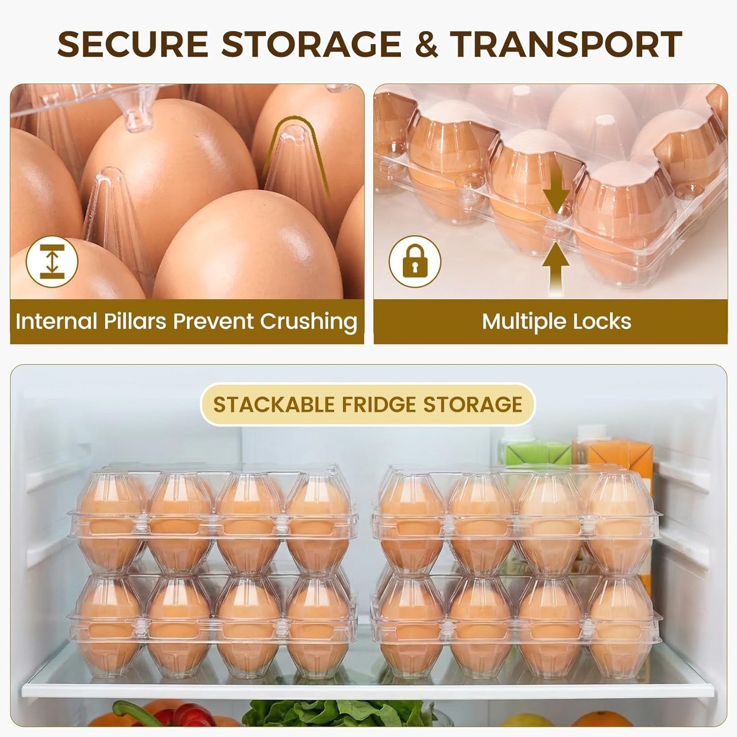 60 PCS 12 Count Plastic Egg Cartons, with 60PCS Date Labels, Clear Reusable Egg Containers Holds for Fresh Medium Eggs Storage, Suitable for Farms, Family, Markets Display
