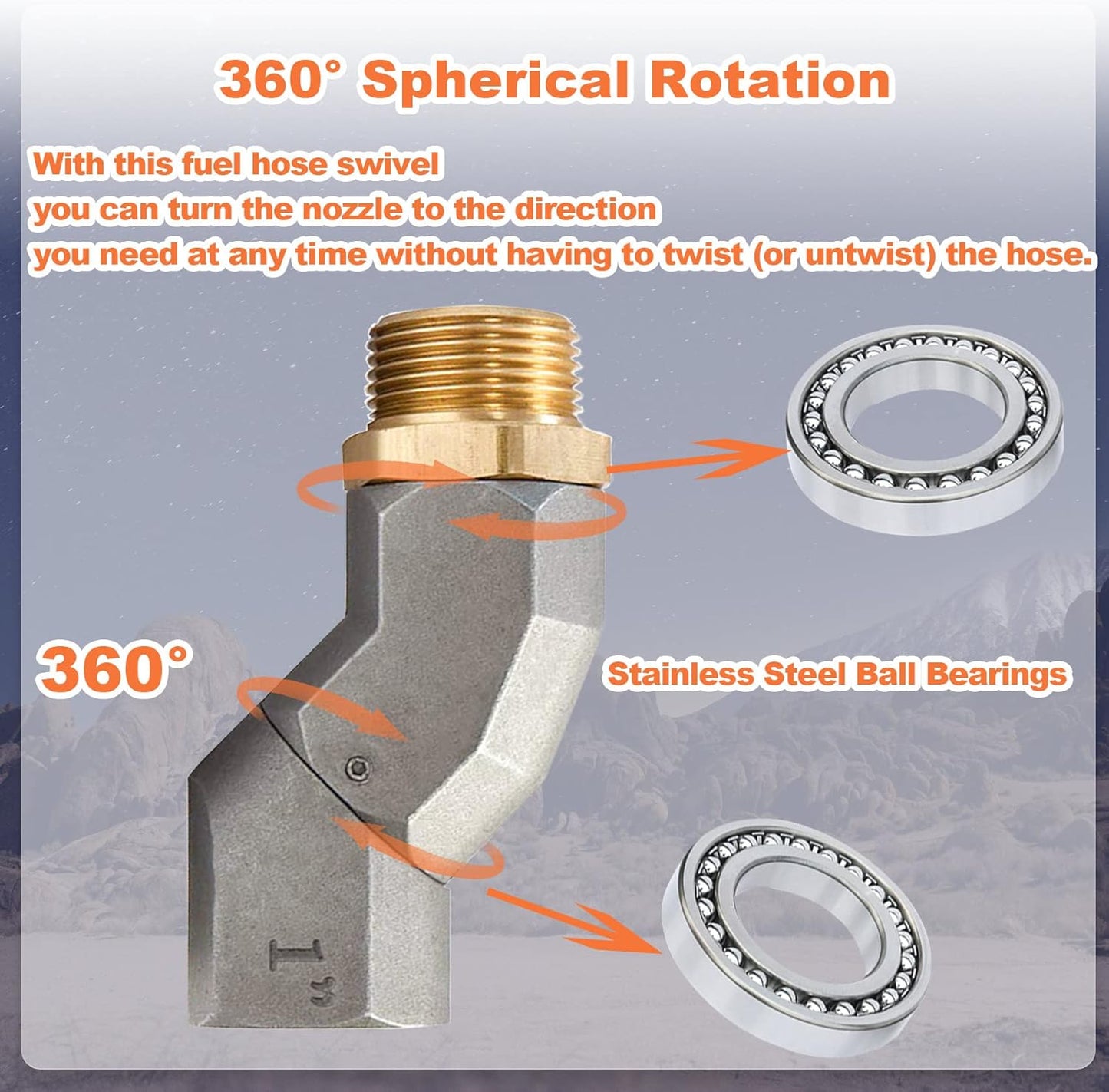 (1" NPT, 2PCS) Fuel Hose Swivel 360 Rotating Connector for Fuel Transfer Pump Fuel Nozzle Multi Plane Fuel Plane Swivel