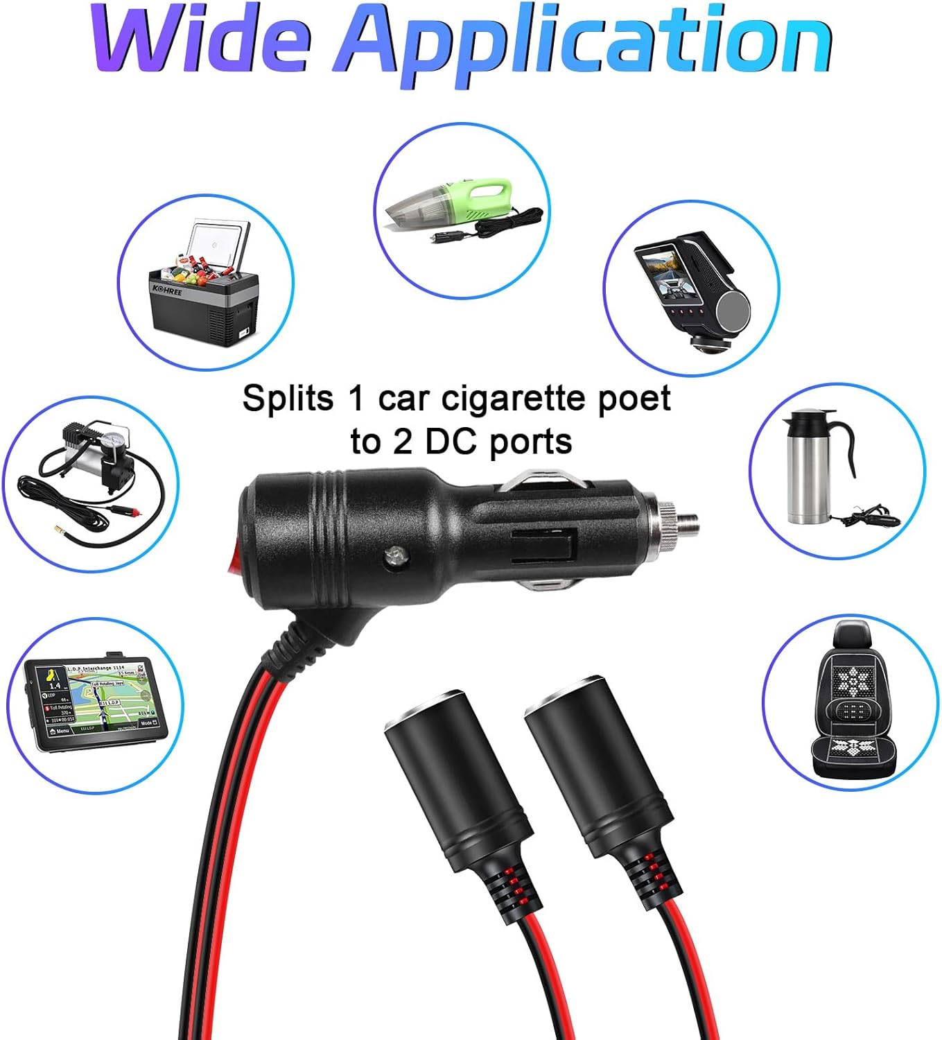 Car Cigarette Lighter Splitter,2-Socket Cigarette Lighter Adapter Extension Plug Cord Power Charger Port for DC 12V 24V Car Vehicle 2-Way Splitter Y on/Off Switch (1 to 2)
