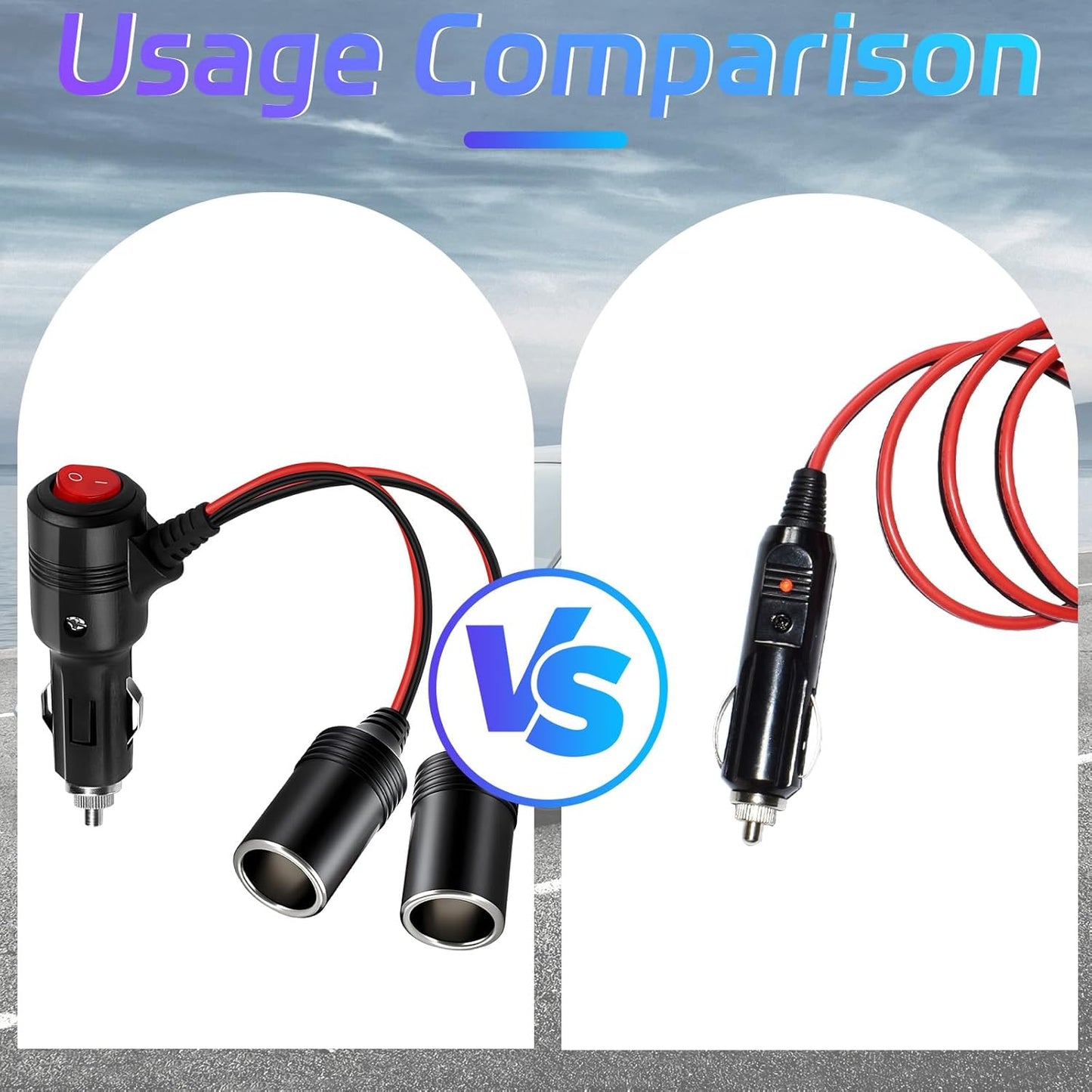 Car Cigarette Lighter Splitter,2-Socket Cigarette Lighter Adapter Extension Plug Cord Power Charger Port for DC 12V 24V Car Vehicle 2-Way Splitter Y on/Off Switch (1 to 2)
