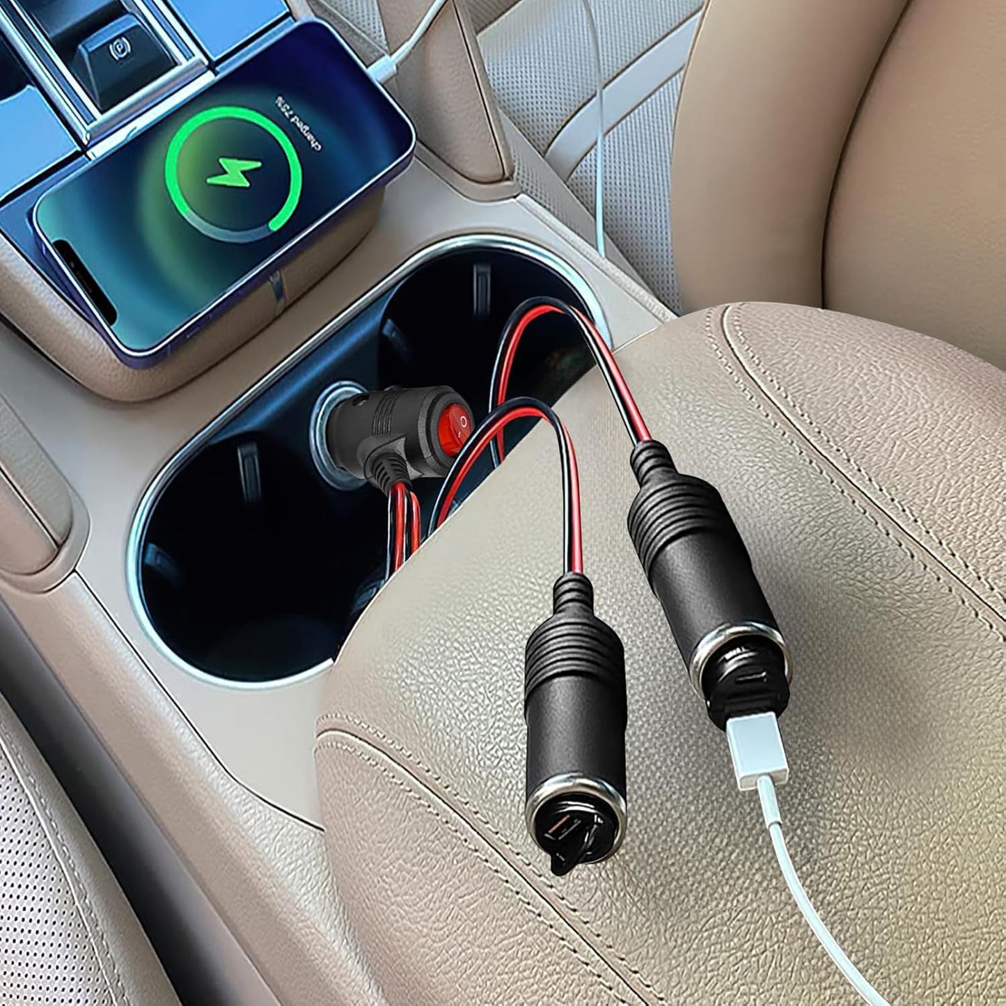 Car Cigarette Lighter Splitter,2-Socket Cigarette Lighter Adapter Extension Plug Cord Power Charger Port for DC 12V 24V Car Vehicle 2-Way Splitter Y on/Off Switch (1 to 2)