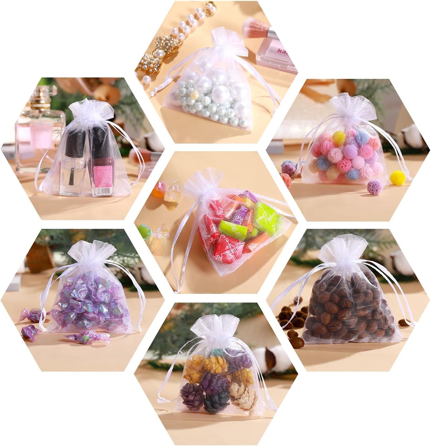100Pcs White Organza Bags, 2x3Inch Sheer Wedding Party Favor Bags with Drawstring, Jewelry Gift Bags Christmas Candy Pouches