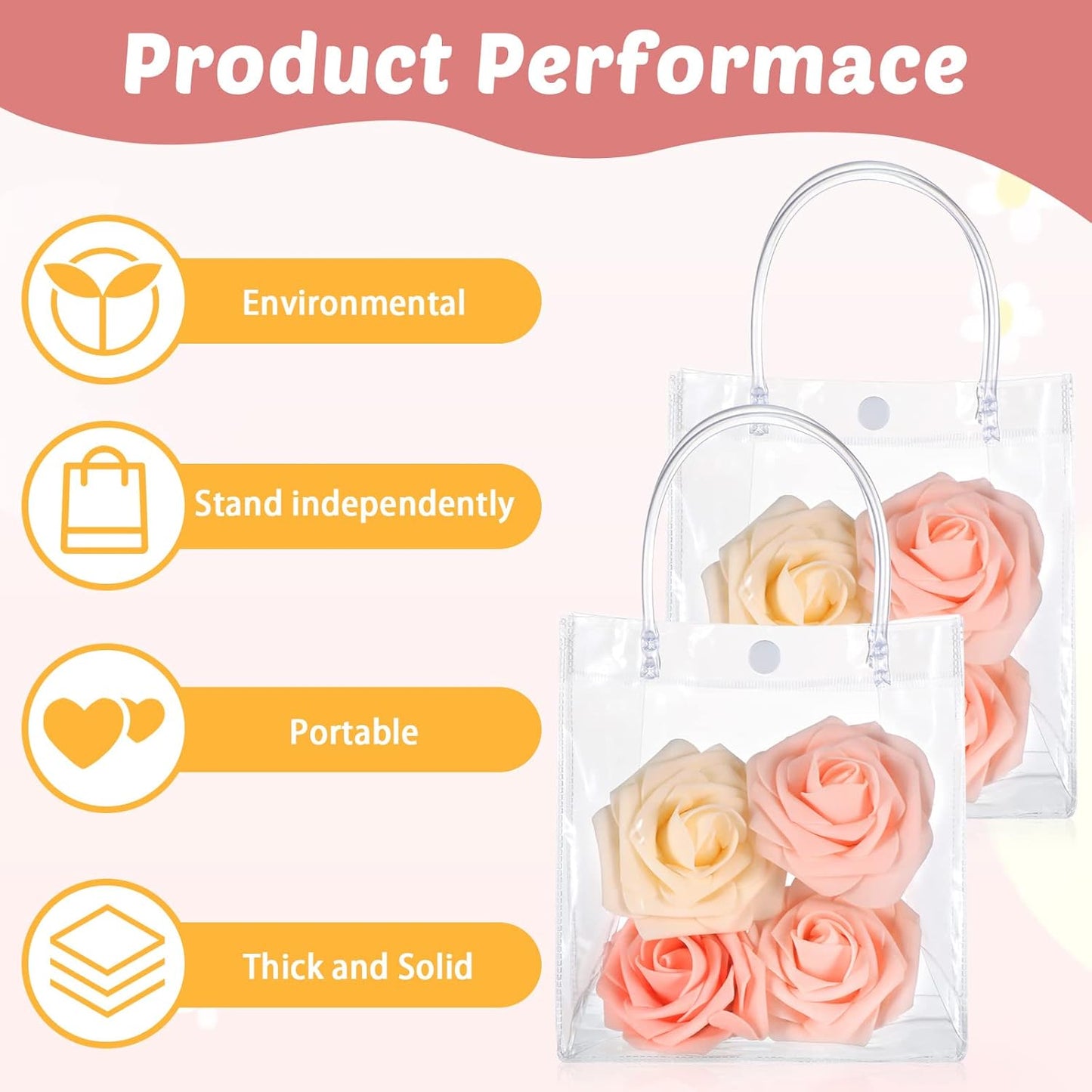 50pcs Clear Plastic Gift Bags with Handles PVC Reusable Transparent Totes Bags for Goodie Candy School Birthday Party(5.9 x 6.3 x 2.8 Inch)