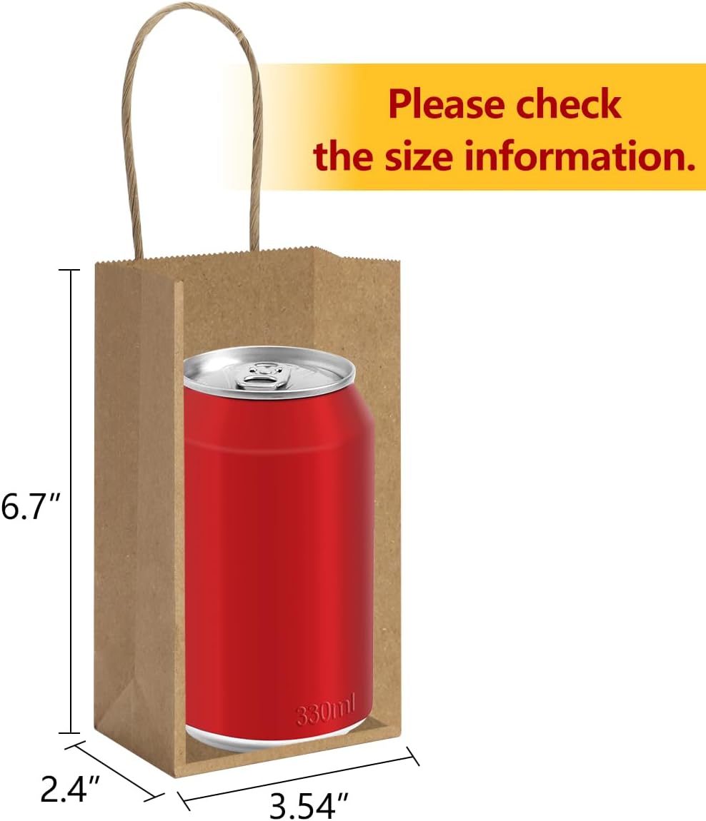 100 Pack 3.5x2.4x6.7 Inches Mini Gift Party Favor Bags Small Brown Gift Bags with Handles Bulk Recyclable Kraft Paper Sacks
