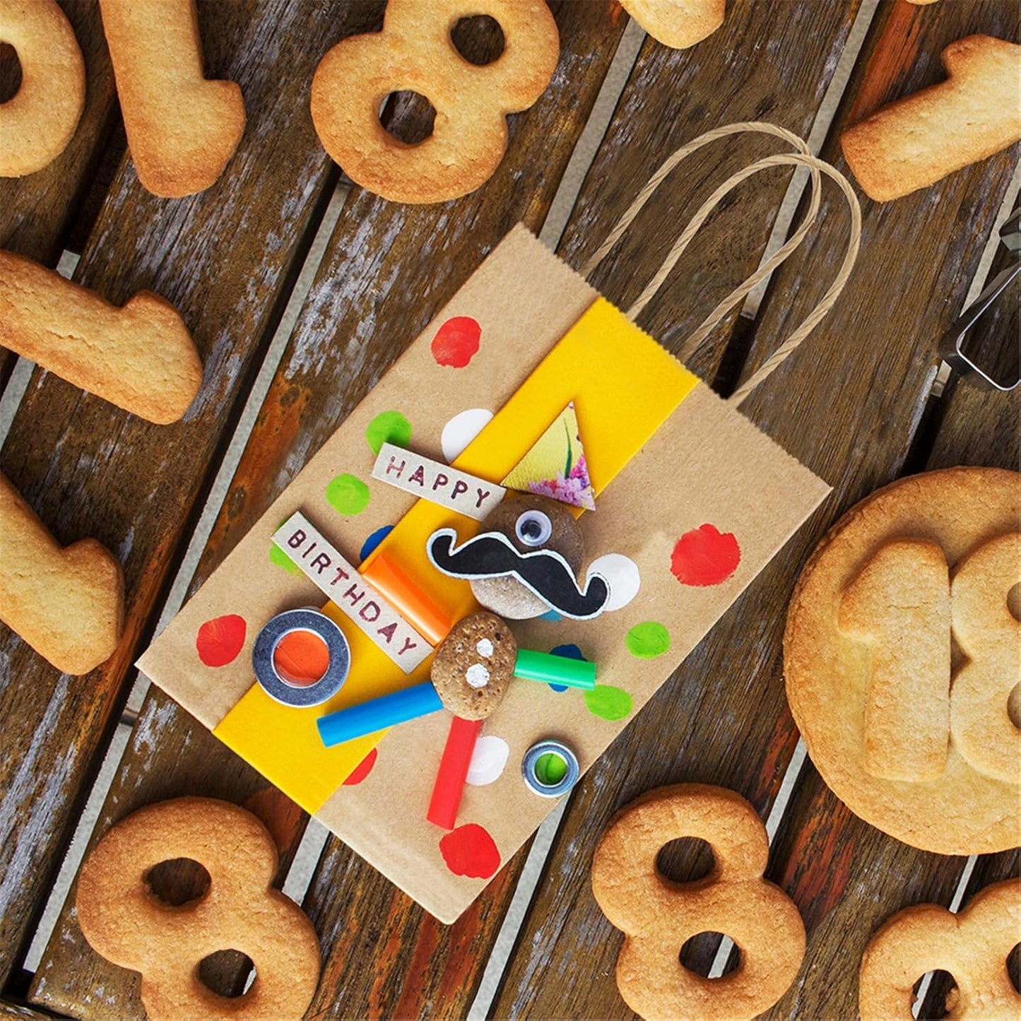 100 Pack 3.5x2.4x6.7 Inches Mini Gift Party Favor Bags Small Brown Gift Bags with Handles Bulk Recyclable Kraft Paper Sacks