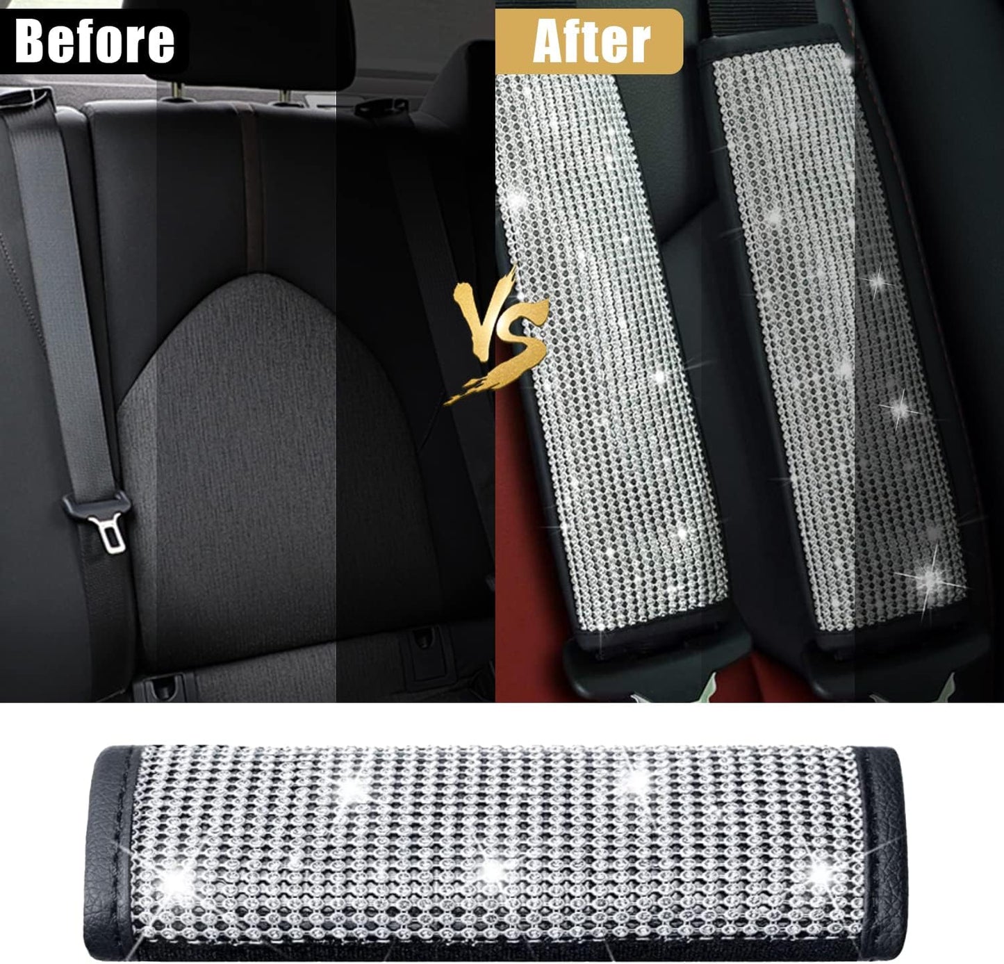 2-Pack Bling Seat Belt Covers,Bling Seat Belt Covers for Womens,Car Seat Belt Strap Cover Shoulder Pad,Universal Car Interior Accessories Fit for Car/Truck/SUV(Silver,2PC)