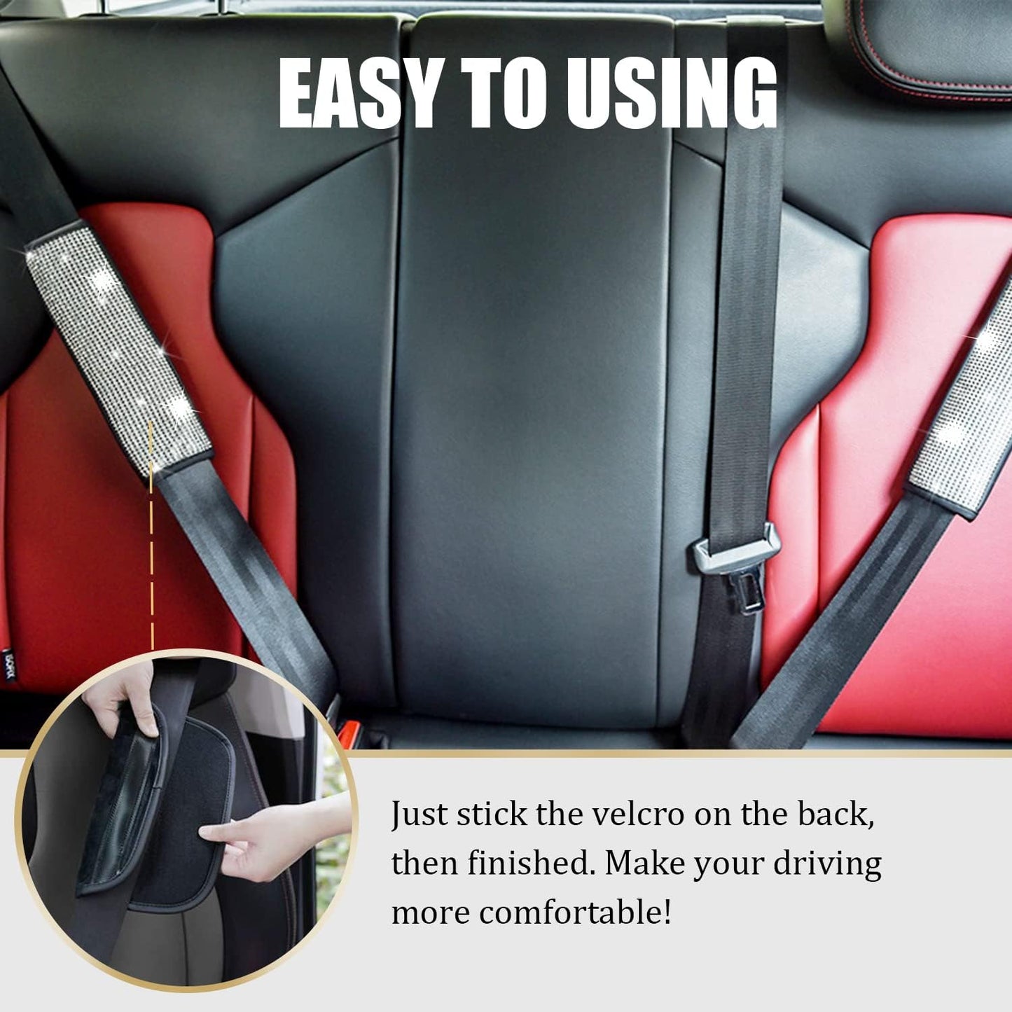 2-Pack Bling Seat Belt Covers,Bling Seat Belt Covers for Womens,Car Seat Belt Strap Cover Shoulder Pad,Universal Car Interior Accessories Fit for Car/Truck/SUV(Silver,2PC)