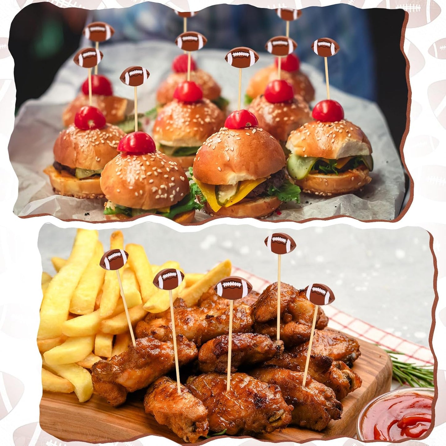100 Pcs Football Toothpicks, 4.72 Inch Football Cocktail Picks for Appetizers, Long Bamboo Toothpicks, Decorative Toothpicks Skewers for Holiday Birthday Party Decorations (Football)