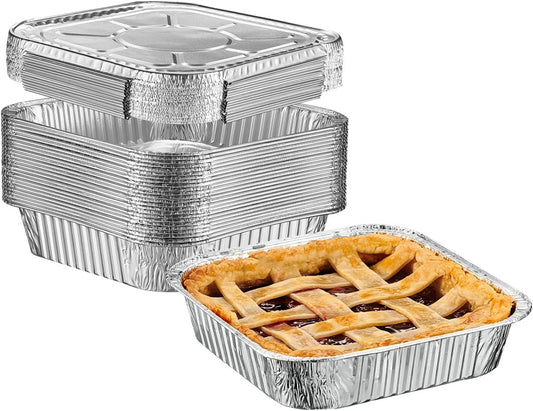 [25 Sets 8-Inch Square Foil Pans with Lids - Disposable Food Containers, Aluminum Foil Pans For Baking, Cooking, Storing and Preparing Food (Formerly Comfy Package)