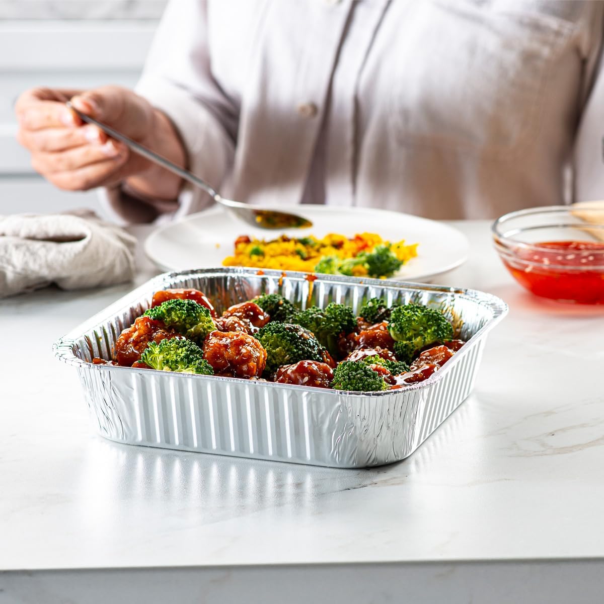 [25 Sets 8-Inch Square Foil Pans with Lids - Disposable Food Containers, Aluminum Foil Pans For Baking, Cooking, Storing and Preparing Food (Formerly Comfy Package)