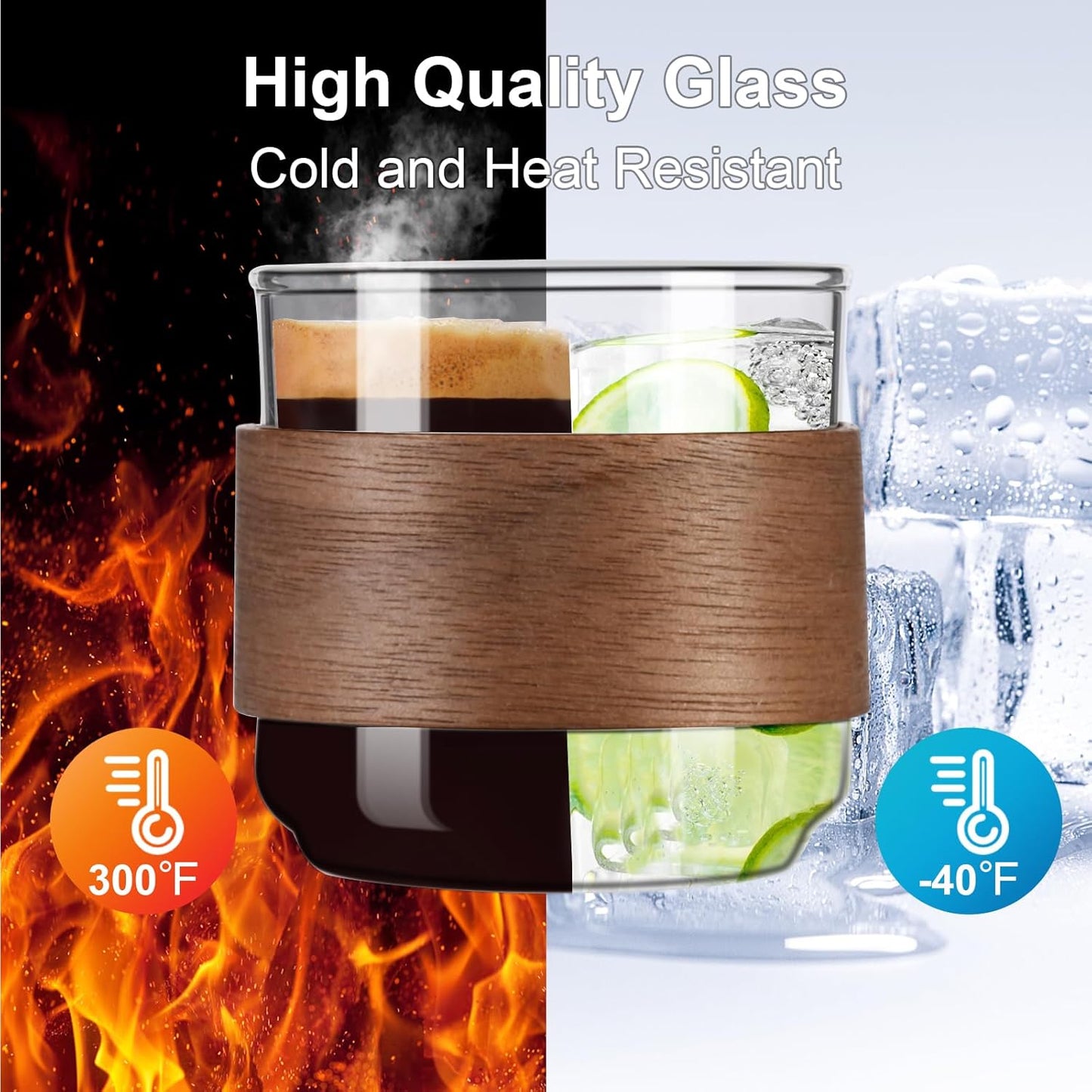 Espresso Cups Set of 2 with Wooden Ring, 5 OZ High Borosilicate Espresso Shot Glass, Clear Small Expresso Shots Cup, Espresso Accessories