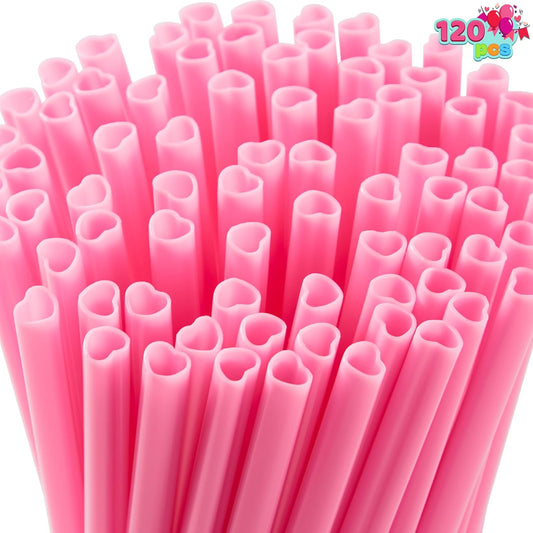 120 PCS Valentine Heart Shaped Pink Straws, Reusable Drinking Cute Straw for Valentine's day Cocktail, Birthday Party, Bridal Shower, Wedding Supplies, Valentine Party