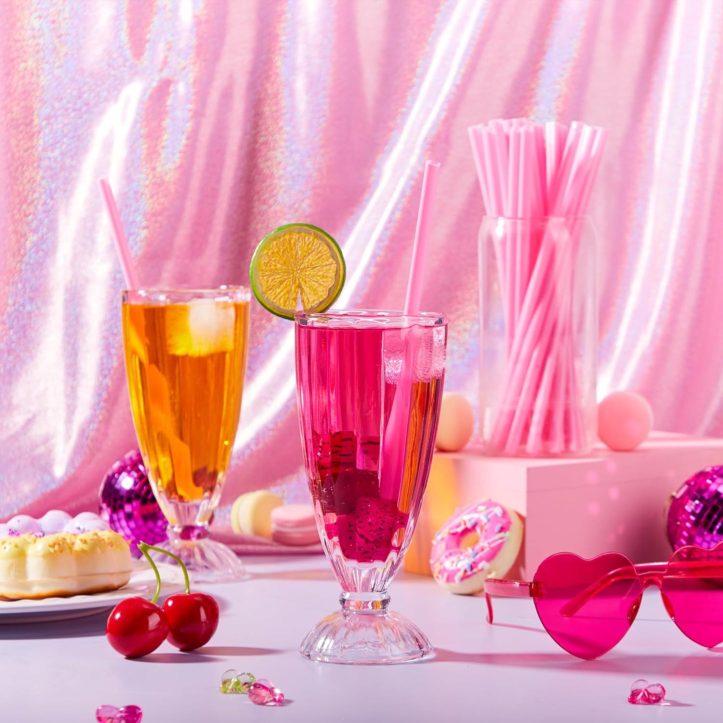 120 PCS Valentine Heart Shaped Pink Straws, Reusable Drinking Cute Straw for Valentine's day Cocktail, Birthday Party, Bridal Shower, Wedding Supplies, Valentine Party