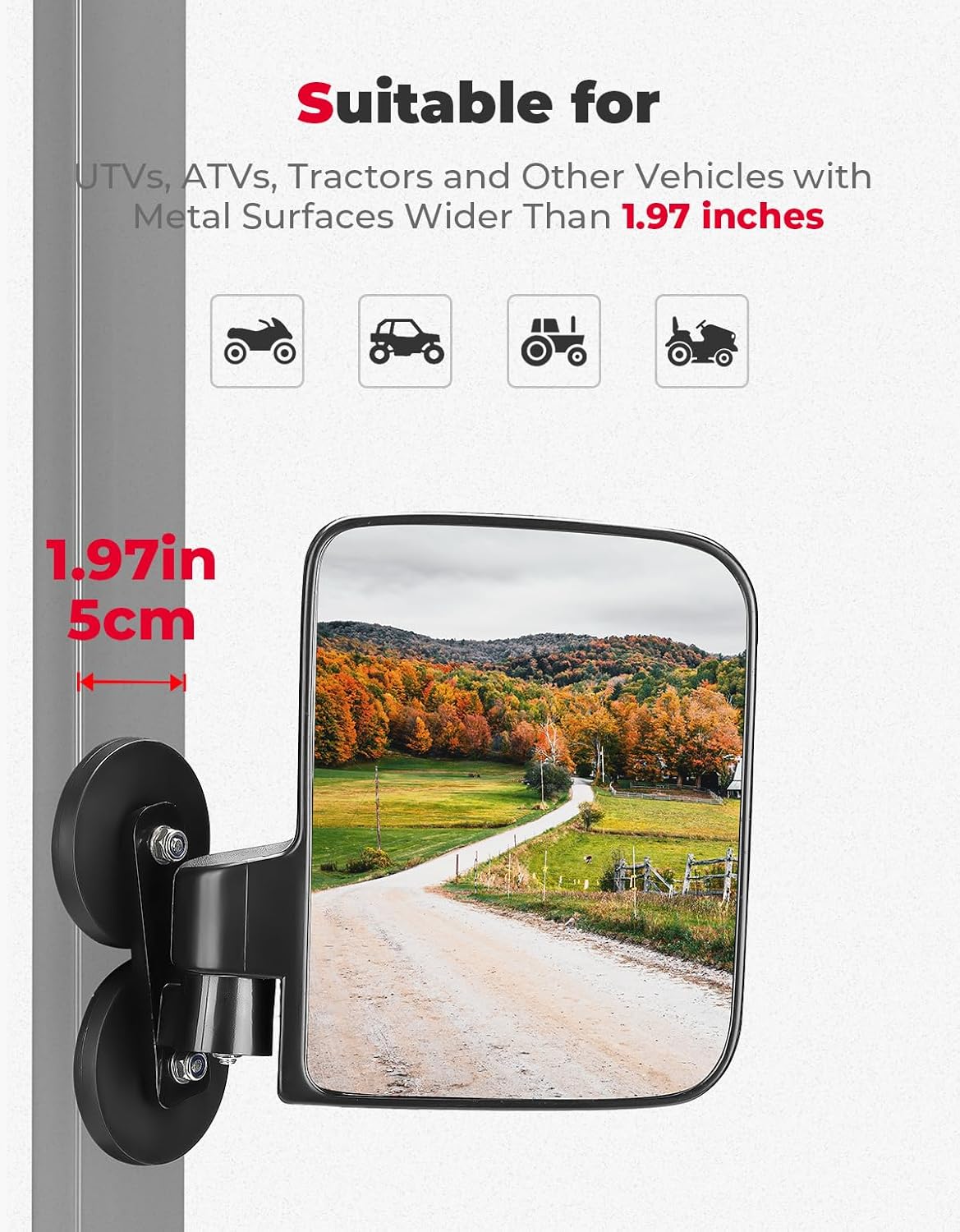 Tractor Magnetic Side Mirrors, 114 Lbs Magnet Rear View Mirror for Tractors, Forklifts, Lawn Movers, Golf Cart, Small Dozers, Lift Trucks, Compatible with John Deere, Kubota, Toyota, CASE
