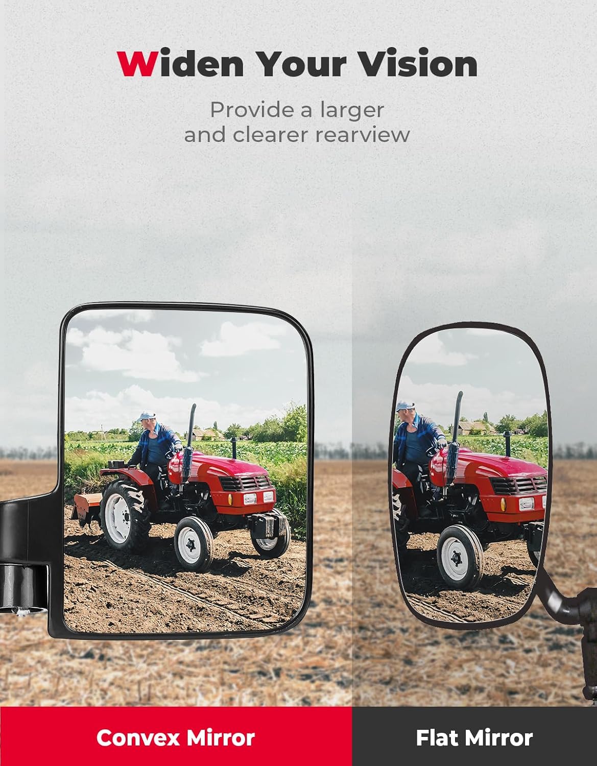 Tractor Magnetic Side Mirrors, 114 Lbs Magnet Rear View Mirror for Tractors, Forklifts, Lawn Movers, Golf Cart, Small Dozers, Lift Trucks, Compatible with John Deere, Kubota, Toyota, CASE