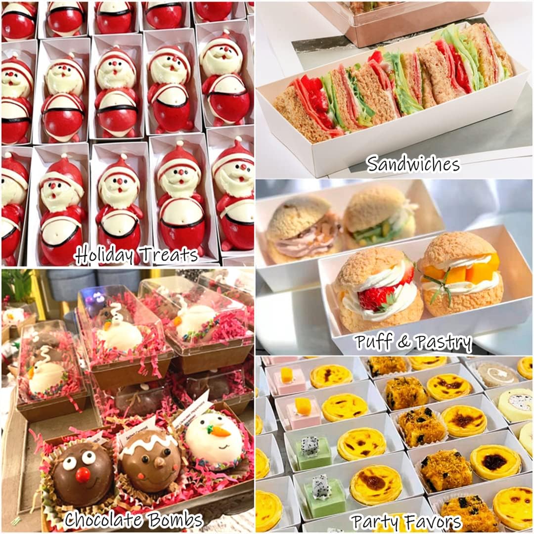 Charcuterie Boxes with Clear Lids, 50 Pack White Bakery Boxes, Cookie Boxes, Small Treat Boxes for Pastry, Sandwich, Cupcakes, Strawberries, Dessert To Go Containers