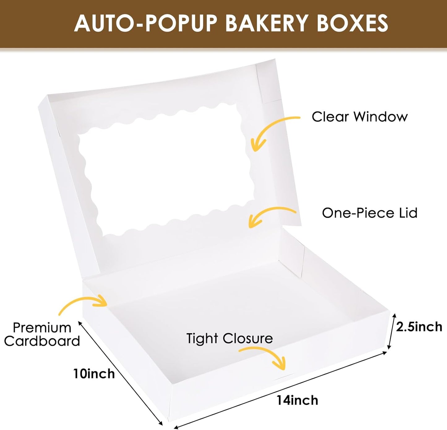 40pcs Cookie Boxes, 14x10x2.5 Inch Auto-Popup Bakery Boxes with Window, for Donuts, Pies, Cakes, Muffins, and Pastries