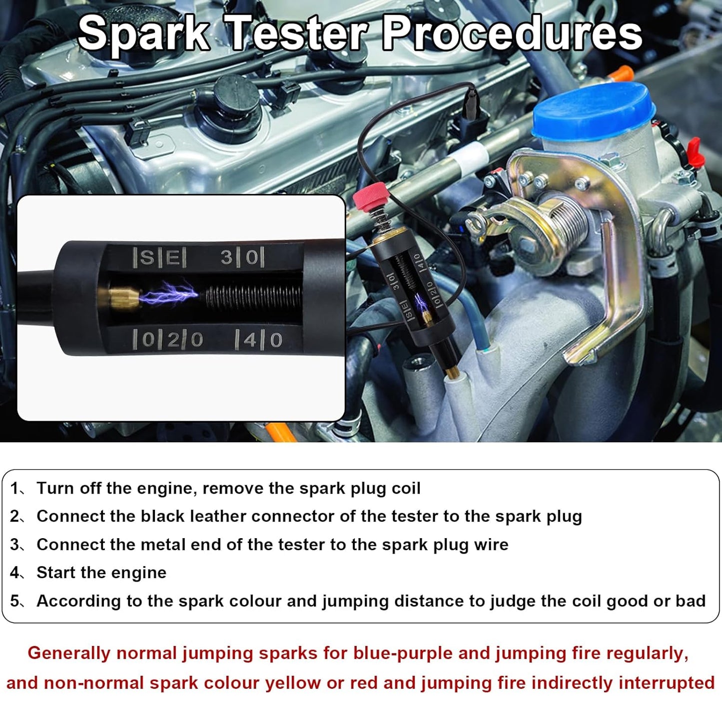 Spark Plug Tester, Adjustable Ignition Coil Tester System, Coil Pack Tester, Spark Testers Tool, Spark Checker, Autos Diagnostic Test Tool for Automotive, Small Engines, Lawnmowers