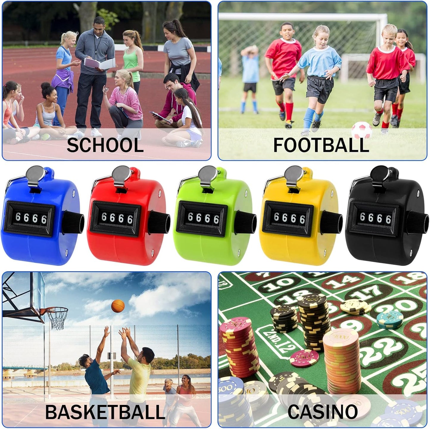 Handheld Mechanical Counter Clicker, 5 Pcs 4-Digital Number Tally Click Counter for School Event Golf Sports Office Stadium