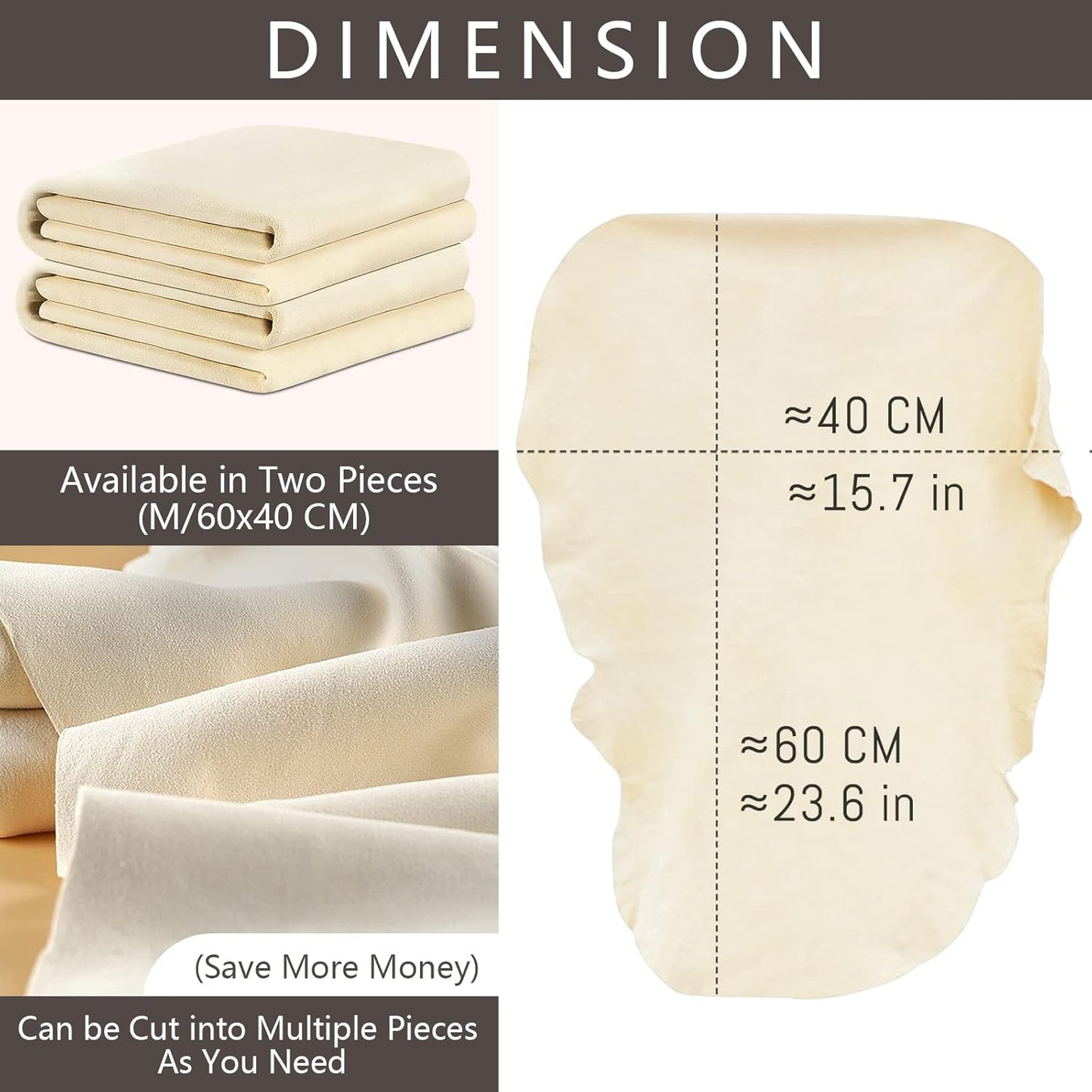 Chamois Cloth for Car 2 Pack Shammy Towel 24'' x 16'' (2.58 sq ft Each) Super Absorbent Car Drying Towel Real Leather Lint Free Streak Free for Car Wash Auto Deng
