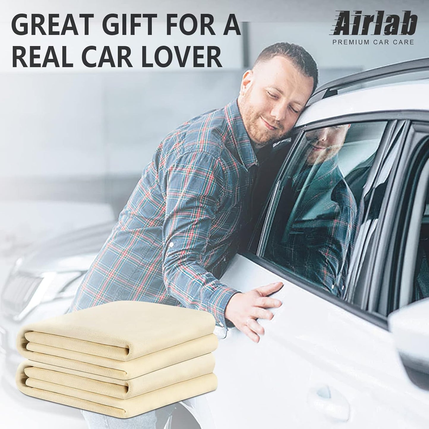 Chamois Cloth for Car 2 Pack Shammy Towel 24'' x 16'' (2.58 sq ft Each) Super Absorbent Car Drying Towel Real Leather Lint Free Streak Free for Car Wash Auto Deng