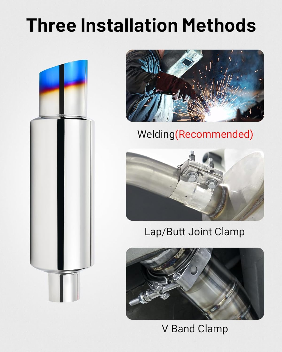 Exhaust Muffler, Stainless Steel Exhaust Tip, Universal 14.6" Length (Burnt, 2" Inlet 3" Outlet)