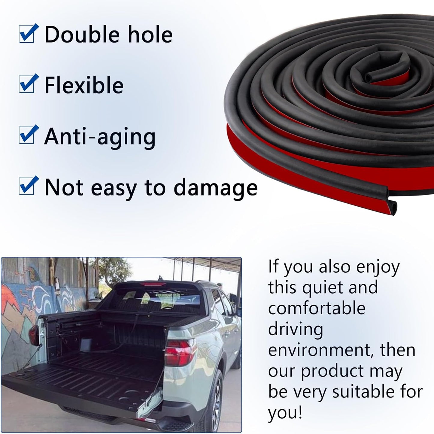 Truck Tonneau Cover Seal,Camper Shell Seal Rubber Weather Stripping with Double Hole,Universal Tailgate Seals for Pickups Trucks Campers Cars(24.6Ft)