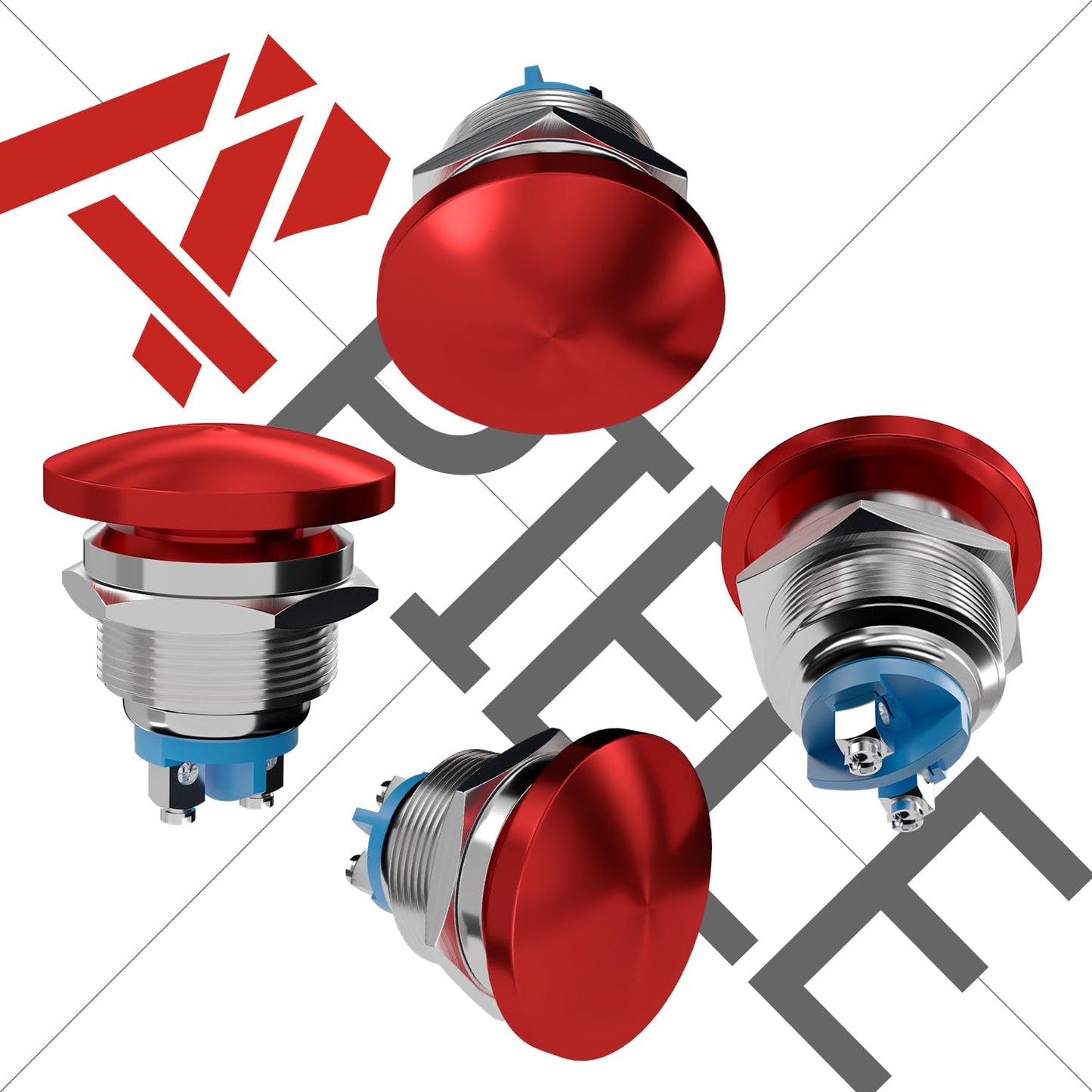 22MM Mushroom Head Push Button Switch Momentary Push Button IP65 Waterproof 12V 24V 36 DC 110V 250V AC 5A SPST(22mm, Red)