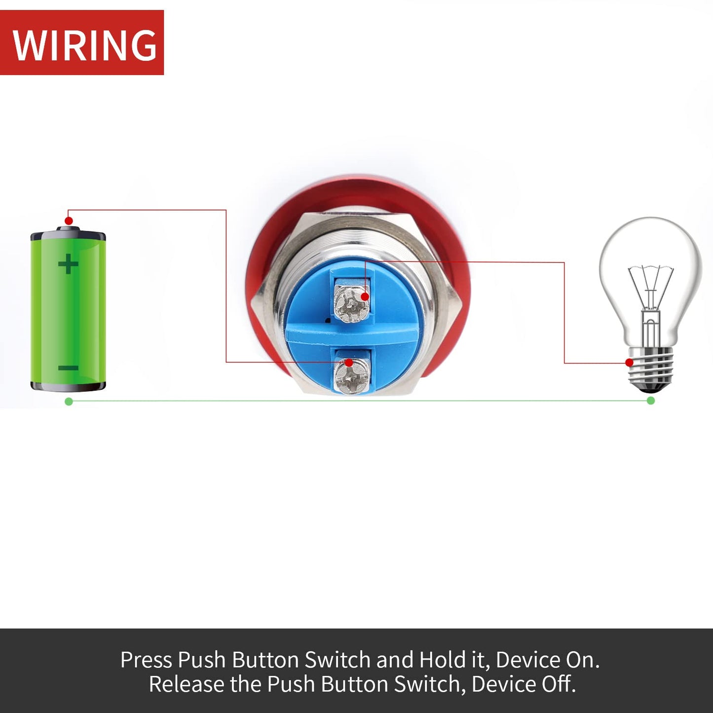 22MM Mushroom Head Push Button Switch Momentary Push Button IP65 Waterproof 12V 24V 36 DC 110V 250V AC 5A SPST(22mm, Red)