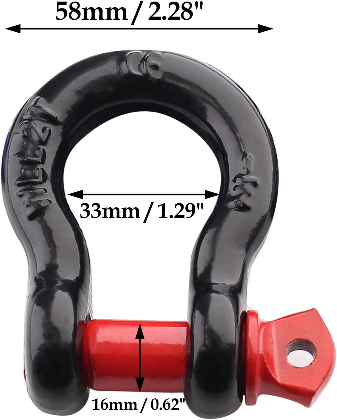 2Pcs 1/2 Inch D Ring Shackle, D Shackle Rugged 12 Ton(26,455 lbs) Maximum Break Strength, 2 Ton (4409 Lbs) Capacity (Pack of 2)