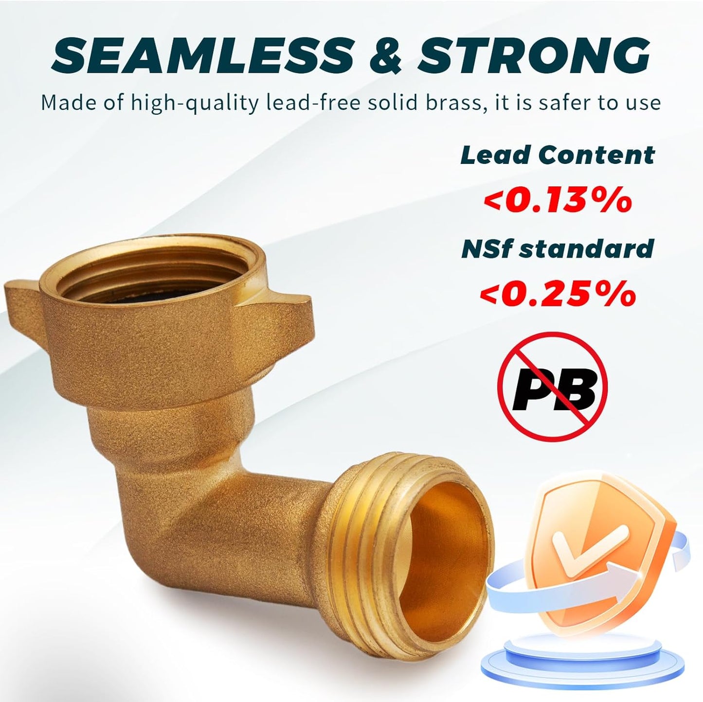 90-Degree Hose Elbow for RVs with Easy Grip Connector - 3/4" Solid Brass 90-Degree Hose Fitting Elbow for RV Water Hoses, Residential Outdoor Faucets, and More (2 Pack)