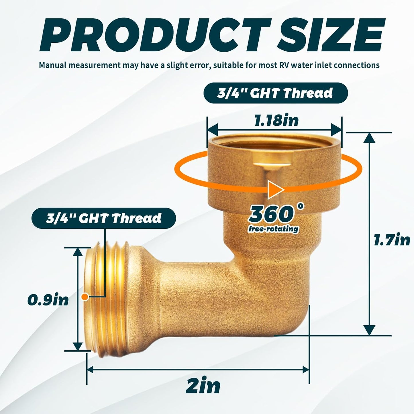 90-Degree Hose Elbow for RVs with Easy Grip Connector - 3/4" Solid Brass 90-Degree Hose Fitting Elbow for RV Water Hoses, Residential Outdoor Faucets, and More (2 Pack)