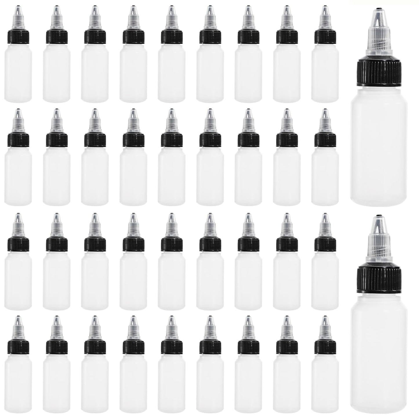 40 Pack 1oz Dispensing Bottles, Boston Round HDPE Plastic Bottle with Twist Top Cap, Empty Plastic Squeeze Bottle