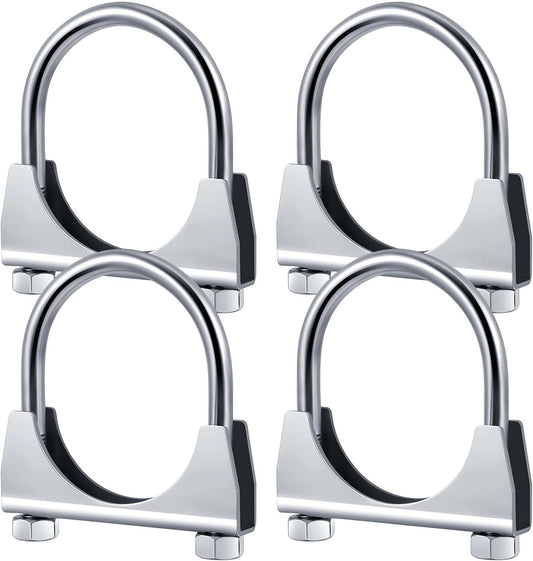 4 Pcs 2-1/2" Exhaust Clamp Heavy Duty U-bolt Exhaust Clamp - Saddle Design Muffler Pipe Connector, Tip Hook Clip, Galvanized Iron, Fits 2.5" Od Pipes