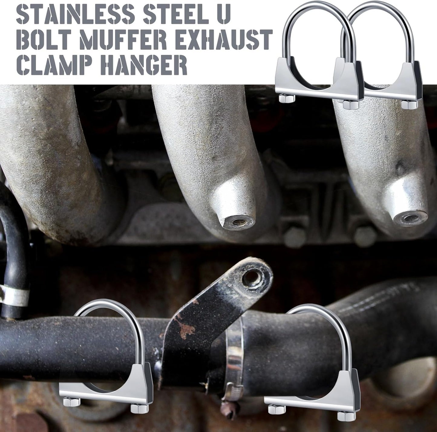 4 Pcs 2-1/2" Exhaust Clamp Heavy Duty U-bolt Exhaust Clamp - Saddle Design Muffler Pipe Connector, Tip Hook Clip, Galvanized Iron, Fits 2.5" Od Pipes
