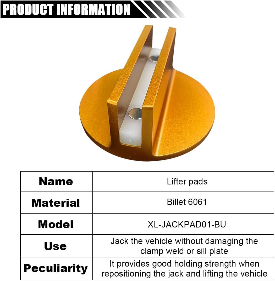 Universal Magnetic Jack Pad, 0.37" Slotted Aluminum Grooved Jack Puck Pinch, Pinch Weld Frame Rail Adapter with Large Slotted for Most Cars (Orange)