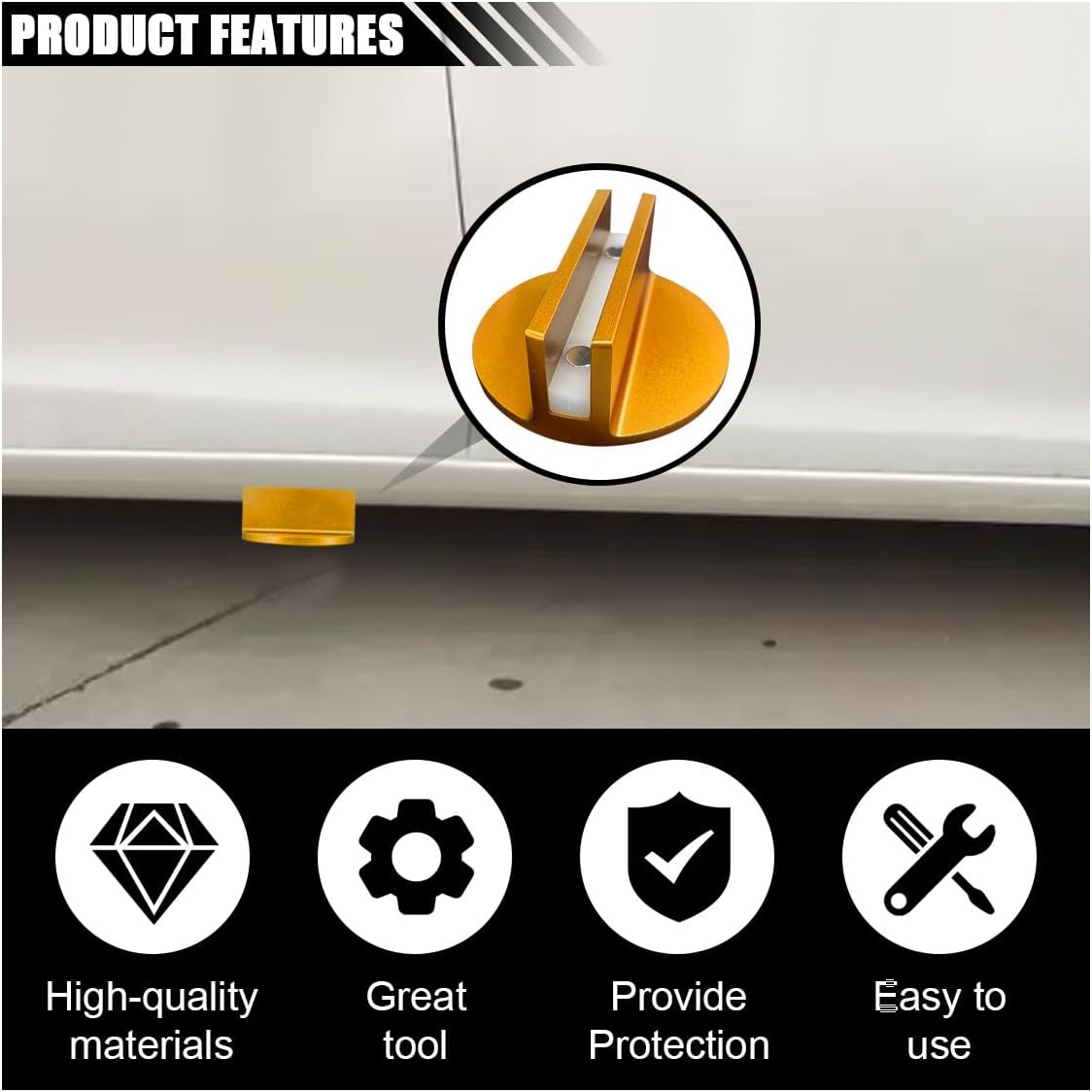 Universal Magnetic Jack Pad, 0.37" Slotted Aluminum Grooved Jack Puck Pinch, Pinch Weld Frame Rail Adapter with Large Slotted for Most Cars (Orange)