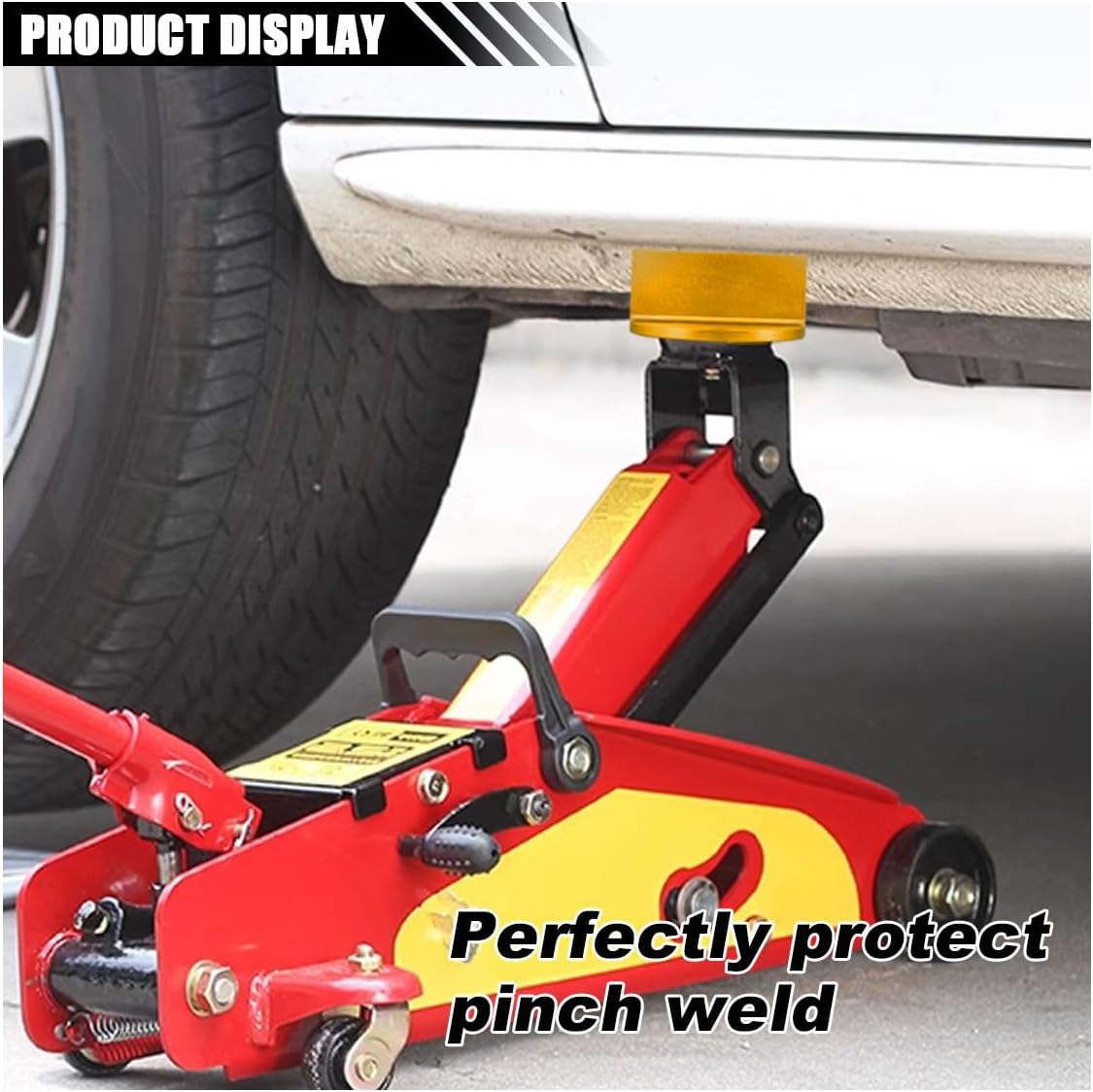 Universal Magnetic Jack Pad, 0.37" Slotted Aluminum Grooved Jack Puck Pinch, Pinch Weld Frame Rail Adapter with Large Slotted for Most Cars (Orange)