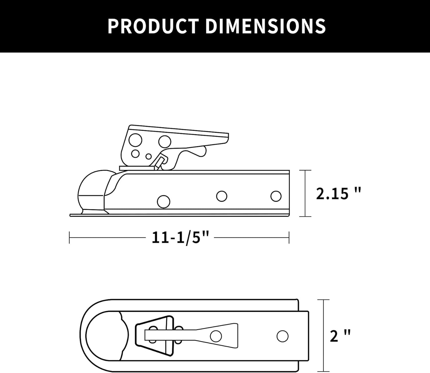 Straight Trailer Tongue Coupler for 2" Ball, 2" Channel Width Trailer Coupler 3,500LBS