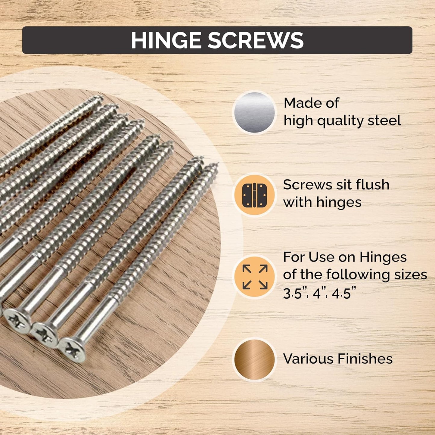 Satin Nickel Wood Screws, Heavy-Duty Screws for Doors, Cabinets, Furniture & DIY Projects (9 x 3 Inch – 24 Pack)