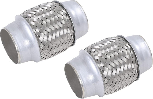 2PCS Exhaust Flex Pipe Stainless Steel Double Braid 1.75" x 4" w/Ends 4" Long