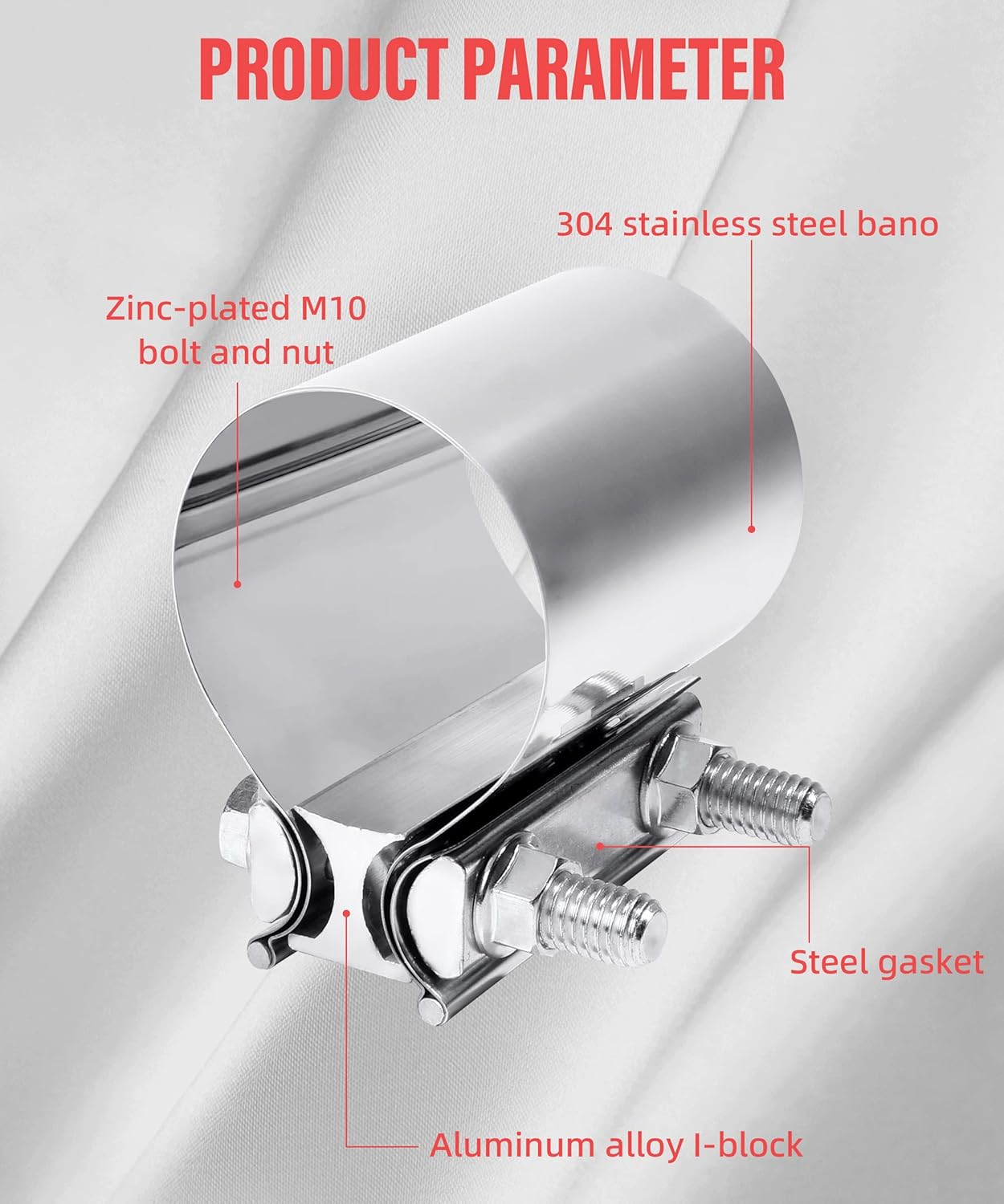 Zlirfy Stainless Steel Exhaust Clamp Band, Universal Widening Butt Joint Clamp, Fit for 2.5" Exhaust Pipe